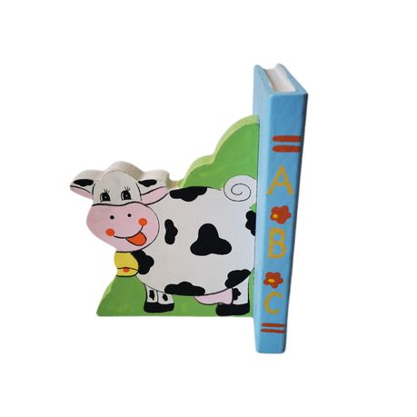 Book Ends Set of 2 - Wooden Cow 15cm