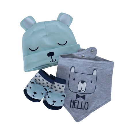 Snuggletime Gift Set 3 Piece Hat, Bandana bib & Sock - Blue Buy Online in Zimbabwe thedailysale.shop