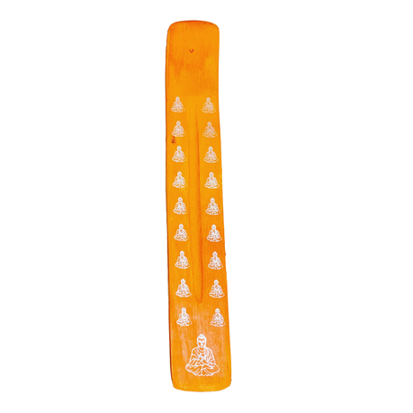 Buddha Extra Long Handmade Wooden Flat incense Burner-Orange