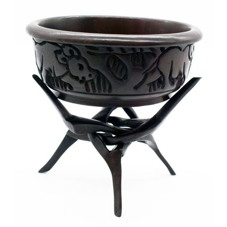 African Ebony Hand Carved Folding Tripod Stand and Decorative Bowl Buy Online in Zimbabwe thedailysale.shop