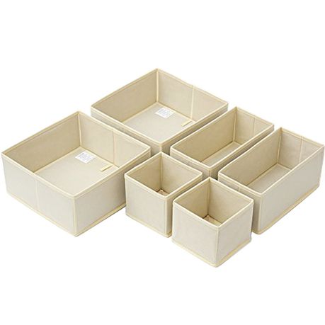 Foldable Drawer Organiser Storage Boxes - Set of 6 (Beige)