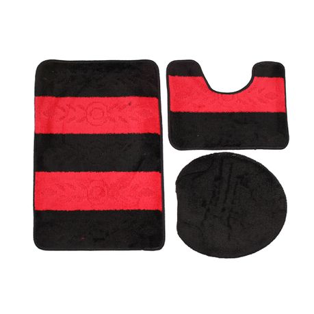 Two Tone 3 Piece Non-Slip Turkish Toilet Cover & Mat Set Black/Red Buy Online in Zimbabwe thedailysale.shop