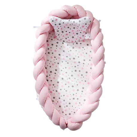 Multifunctional Baby Double Braided Bumper Cot Mattress Nest Bed - Pink