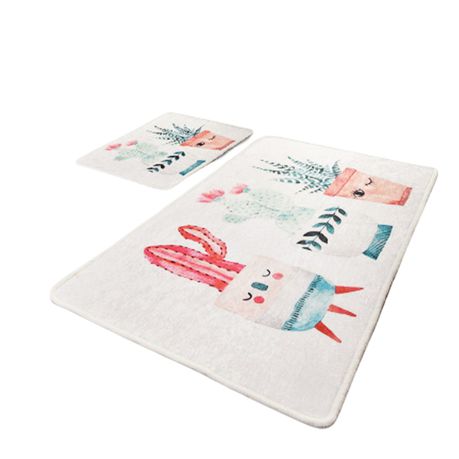 2 Piece Non-Slip Happy Cactus Bathroom Mats Set