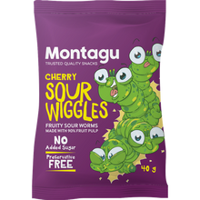 Load image into Gallery viewer, Montagu Sour Wiggles Sour Worms Cherry 10x 40g Box
