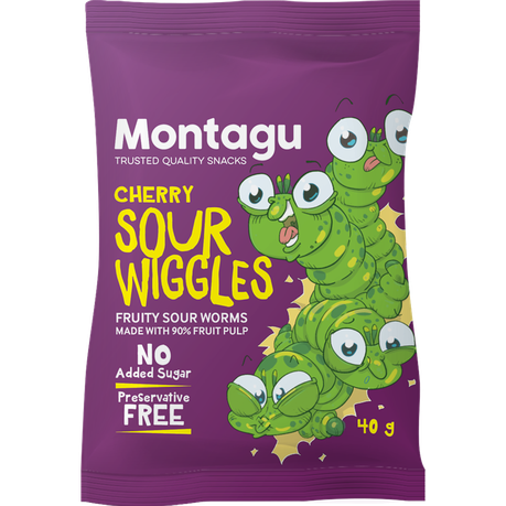 Montagu Sour Wiggles Sour Worms Cherry 10x 40g Box