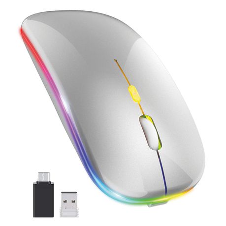 Ntech Slim Rechargeable RGB LED Wireless Optical Mouse - Silver Buy Online in Zimbabwe thedailysale.shop