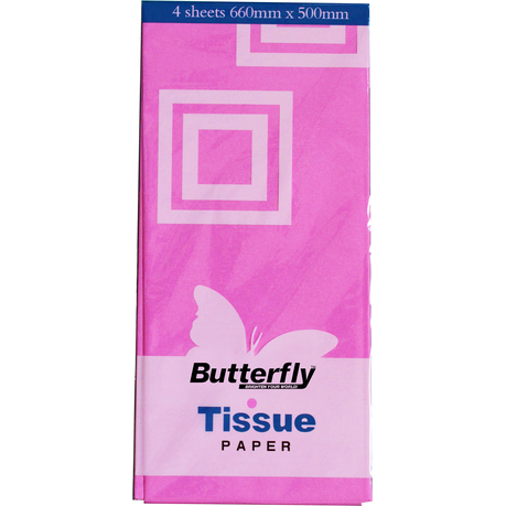 Butterfly Tissue Paper 4 Sheets - Pink (Pack Of 12)