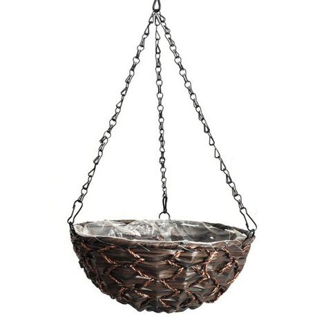 PH Garden - Small Round Plastic Lined Hanging Basket Dark Brown