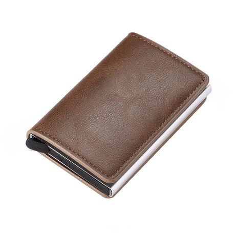 PU Leather Aluminium RFID Credit Card Holder Case-Coffee