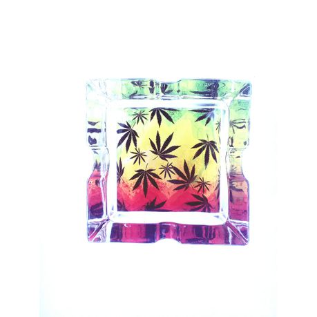 Cannabis Leaves Rasta Color Square Glass Ashtray Buy Online in Zimbabwe thedailysale.shop