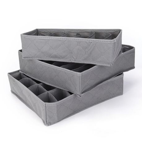 3 Piece Collapsible Underwear Drawer Organisers - Grey