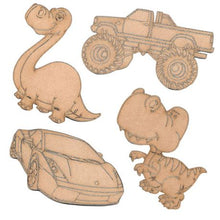 Load image into Gallery viewer, JKA - Dinosaur &amp; Vehicle Theme - 4 Pack Kit - Wood Art Craft Paint Toy
