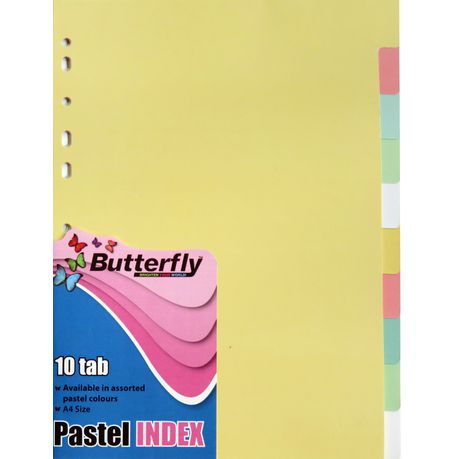 Butterfly A4 File Dividers Pastel Board - 10 Tab (Pack Of 10)