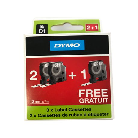 DYMO D1 Standard 12mmx7m Tape Bundle (2 + 1 FREE)