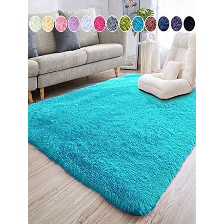 Fluffy Blue Rug Washable (200x150cm)