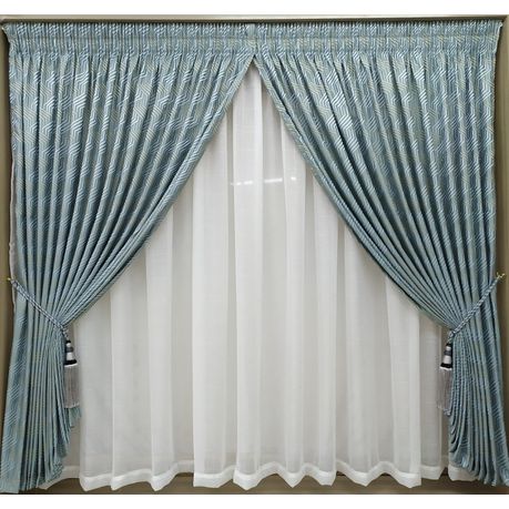 Curtain Set - 5m Elements Blue + 5m Tiny Dash Voile Grey Buy Online in Zimbabwe thedailysale.shop