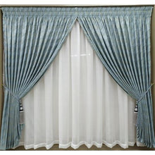 Load image into Gallery viewer, Curtain Set - 5m Elements Blue + 5m Tiny Dash Voile Grey
