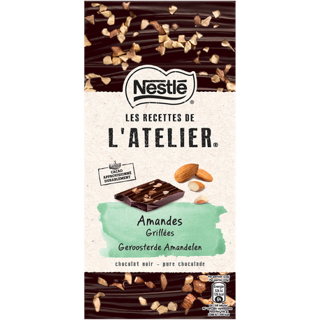 Nestlé Les Recettes De L’atelier Dark Chocolate Roasted Almonds 115g Slab Buy Online in Zimbabwe thedailysale.shop