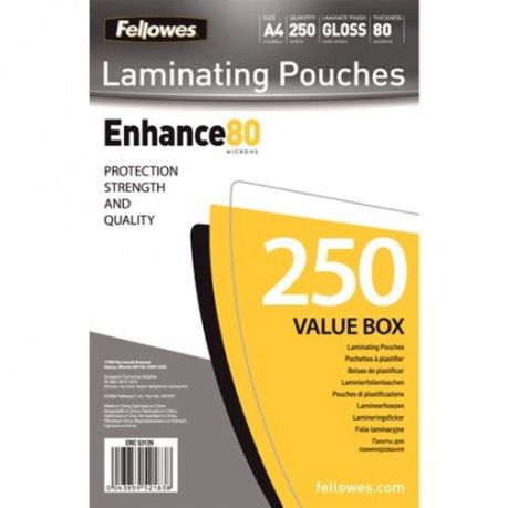 Fellowes A4 80micron Gloss Laminating Pouches Value Pack (250 Sheets)