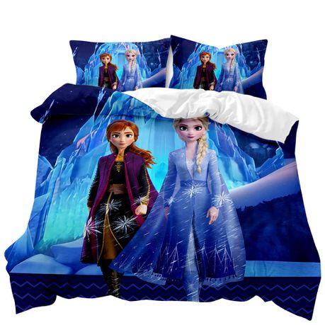 Frozen Elsa & Anna 3D Printed Double Bed Duvet Cover Set - Blue Buy Online in Zimbabwe thedailysale.shop