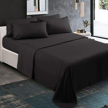 Load image into Gallery viewer, Wrinkle Resistant Super King Sheet Set Black 4 Piece Bedding
