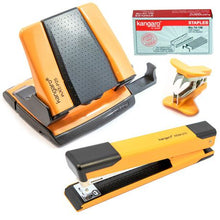 Load image into Gallery viewer, Kangaro Desktop Punch+ Stapler Starter Pack Neon Orange
