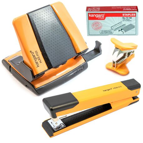 Kangaro Desktop Punch+ Stapler Starter Pack Neon Orange