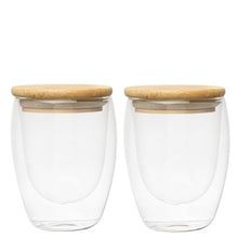 Load image into Gallery viewer, Double Walled Glasses 350 ml With Bamboo Lid , Set of 2
