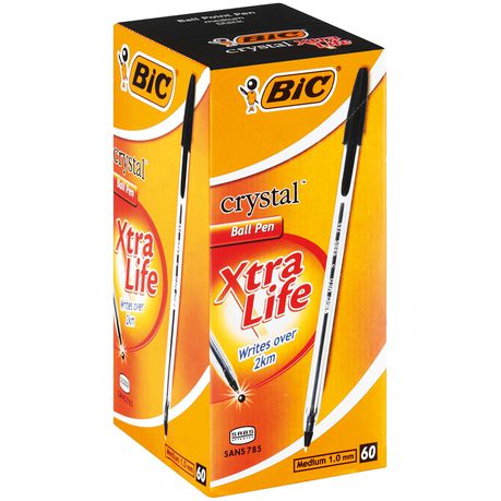 BIC Crystal Medium Xtra Life Ballpoint Pens - Black (Box of 60) Buy Online in Zimbabwe thedailysale.shop