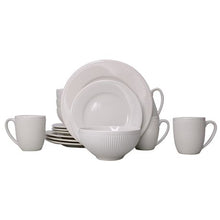 Load image into Gallery viewer, 16 Piece Ivory White Embossed Ceramic Dinnerware Set - Design 09
