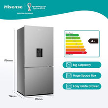 Load image into Gallery viewer, Hisense 463L Bottom Freezer Fridge with Water Dispenser-Stainless Steel
