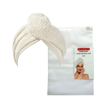 Super Quick & Absorbent Microfiber Hair Drying Cap with Buttons - White Buy Online in Zimbabwe thedailysale.shop