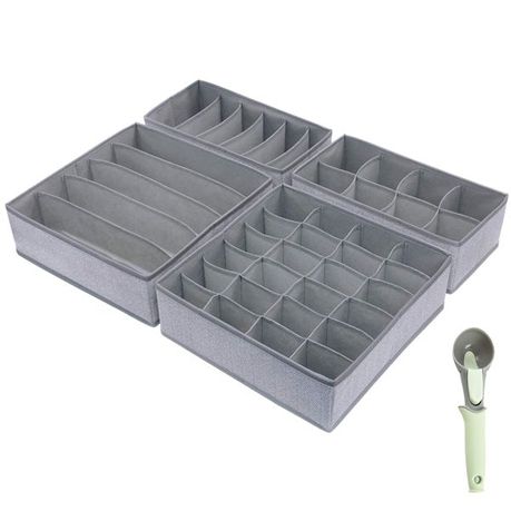 4 Pieces Collapsible Partition Storage Drawer Organizer-Grey