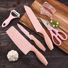 Load image into Gallery viewer, 5 Piece Pink Granite Non - Stick Kitchen Knife Set
