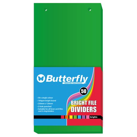 Butterfly File Divider 120mm X 230mm Bright Board - Pack Of 50  Green Buy Online in Zimbabwe thedailysale.shop