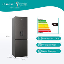 Load image into Gallery viewer, Hisense 305L Bottom Freezer Fridge with Water Dispenser - Titanium Inox
